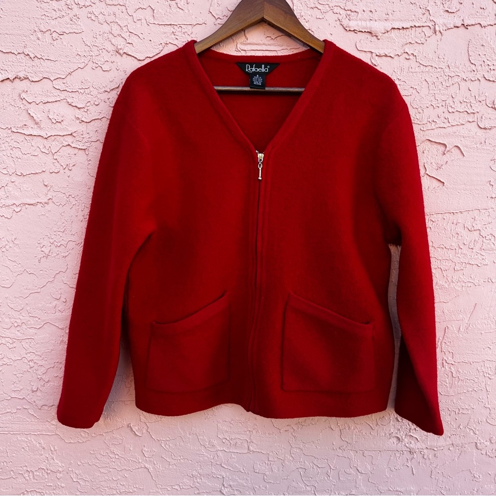 Vintage Rafaella Jacket Red Full Zip Wool Size S Pockets